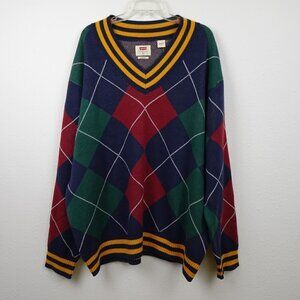 Levi's Pullover Sweater Men's Size XL Multicolor Argyle V-Neck Oversized